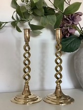 Pair Of Late 19th C. Cast Brass Open Barley Twist Cast Brass Candlesticks c1890