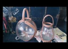 Pair Of Decorative XL Glass Globe Hurricane Lamps With Carry Handles