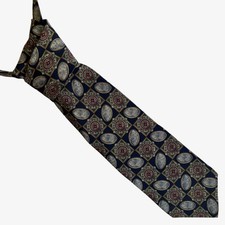 Vintage 90s Bill Blass Geometric Abstract Print Navy Silk Tie, Baroque Royal
