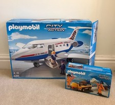 Playmobil City Action Passenger Jet Plane 5395 And Aeroplane Tug 5396
