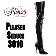 Pleaser Seduce-3010 Black Patent 5" Stiletto Heel  Thigh High Boots