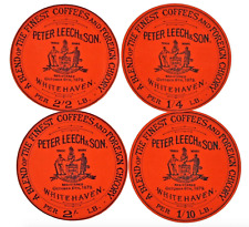Four Early 1900's Peter Leech Whitehaven Coffee & Chicory Jar Tin Labels