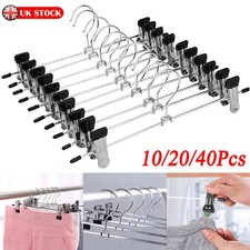 10/20/40PCS Strong Metal Clips Hangers Chrome Clothes Coat Trouser Skirt Rack UK
