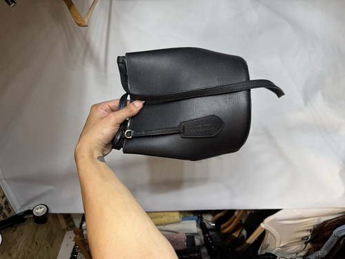 Women black leather bucket - black,