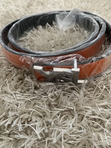 Orange ysl belt with sliver - with,