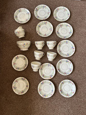 1930’s Sutherland English Bone China Tea Set, Floral/wall Pattern 19 Pieces