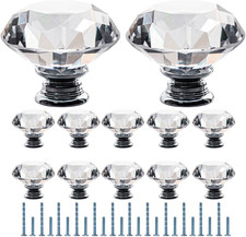 FURNIWARE Clear Crystal Door Knobs, 12 Pcs 50Mm Crystal Glass Door Drawer Knobs