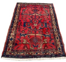 A  DELIGHTFUL OLD HANDMADE TRADITIONAL ORIENTAL WOOL ON COTTON RUG (222 x128cm)*