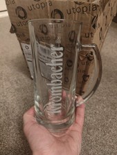 Krombacher Beer Tall Glass Tankard Stein Embossed, Heavy Bottomed, 20 Oz