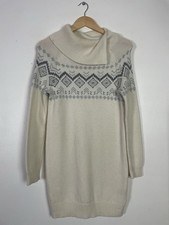 Crew Clothing Cream Grey Fair Isle Wool & Alpaca Blend Long Jumper - Sz 10