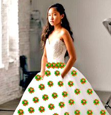 Christmas stylish fabric flower 50 red green artificial silver pearl rose