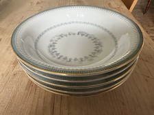 1960'S NORITAKE FINE CHINA MAYA 6213 BLUE GREEN & GOLD TRIM 5 DESERT FRUIT BOWLs