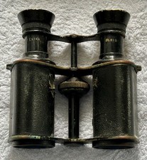 Antique Brass Old Binoculars Army Lumiere Extra Paris Made in France with case