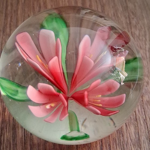 Clear glass floral paperweight - glass,