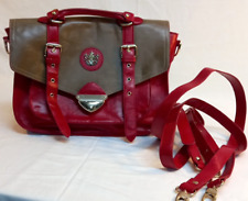 LYDC England Satchel Style Bag Red & Tan Gold Trim Grab Handle & Long Strap