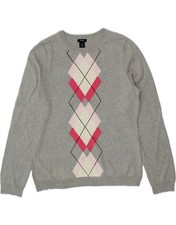 IZOD Womens Crew Neck Jumper Sweater UK 16 Large Grey Argyle/Diamond CQ30