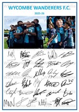 11910. 2025-26 Wycombe Wanderers Signed Team Photo Sheet (PRINTED AUTOGRAPH A4)