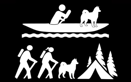 Hikers husky dog kayak camping - husky,