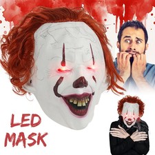 Halloween Pennywise Clown Mask Killer Joker Mask Full Head Latex Mask  w/LED Eye