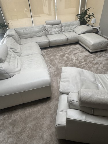 Cream leather corner sofa set - leather,
