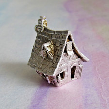 VINTAGE SILVER RARE NUVO OPENING HAUNTED HOUSE WITH GHOST CHARM