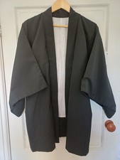 VINTAGE JAPANESE PADDED BLACK SILK KIMONO HAORI JACKET NOSHI DESIGN WHITE INNER