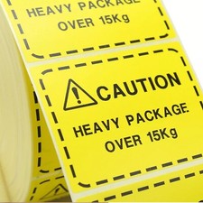 CAUTION HEAVY PACKAGE OVER 15Kg Yellow Labels Stickers. 3 x 2" FBA weight Labels
