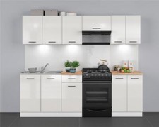 Kitchen Cabinets 7 Unit Set Wall Base White Chalk Gloss Fully Fitted 2.4m Junona