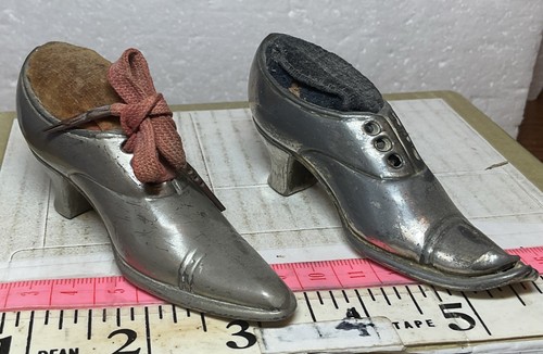 Pair antique pewter shoe - antique,