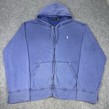 Polo Ralph Lauren Hoodie Mens XL Blue Washed Spa Terry Full Zip Sweatshirt Pony