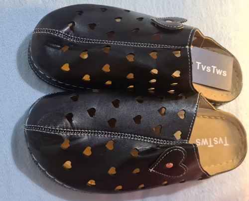 Womens black leather mules - black,