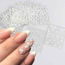 30 Sheets 3D Holographic Floral Nail Art Stickers - Self-Adhesive White Flowers