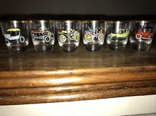 6 Vintage Shot Glass Classic Car Bar Wolseley Ford Morris Daimler Rolls Austin