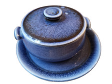 Honiton Pottery Blue small Casserole Dish Devon  Individual serving Retro