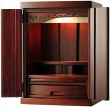 Mini BUTSUDAN Shrine Buddhist Alter Natural Wood W/LED Light NEW