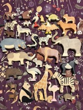 Holztiger Zoo Bundle 30x Wooden Animal Figures Elephant Giraffe Rhino Zebra Lion
