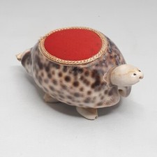 Vintage Cowrie Shell Tortoise Turtle Pin Cushion with Shell Legs and Tail