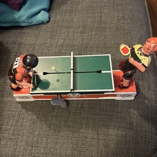 Vintage Playing Ping Pong Table Tennis Mechanical Wind up Metal Tin Toy 