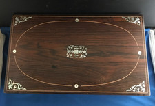 Victorian Writing Slope Inlaid with Mother of Pearl & Rosewood Veneer