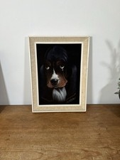 Vtg MCM Sad Dog Painting Black Velvet Framed 1960's/1970's Picture Kenneth Hill