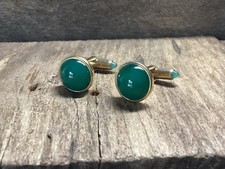 Vintage Krementz Pale Green Glass Domed Stone & Ends Small Cufflinks