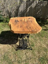2 Bespoke Side Tables, Singer Sewing Machine Bases, Wooden Tops.