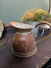 Antique Copper & Brass Shaving Water Jug 11cm Tin Lined Interior Rustic Pitcher