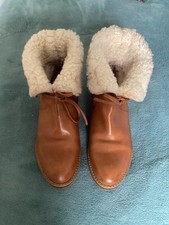 Joules Sheepskin Lined Leather Ankle Boots, Tan Size 4 (37)