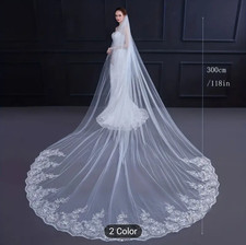 3 meter bridle veil Single-Layer Thin Tulle Cathedral Train with Lace Trim