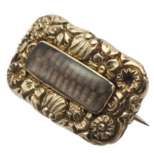 Antique Georgian C. 1800  9ct Gold Mourning Brooch Braid Locket