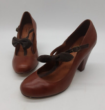 Shellys Brown Leather Heeled Shoes With Bow Straps - UK Size 7 - EU 40