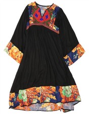 VINTAGE Womens Long Sleeve Tent Dress UK 12 Medium Black Floral AC13