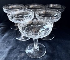 BEAUTIFUL VICTORIAN HOLLOW STEMMED CRYSTAL CHAMPAGNE SAUCERS/COUPES x6 c1880