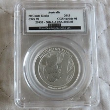 AUSTRALIA 2013 KOALA .999 SILVER 50 CENTS SLABBED CGS 98